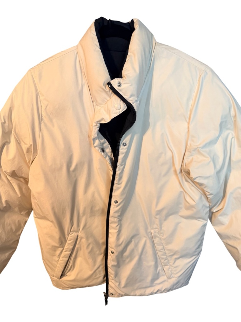Old Navy Cream Men's Puffer Jacket with Black Trim REVERSIBLE